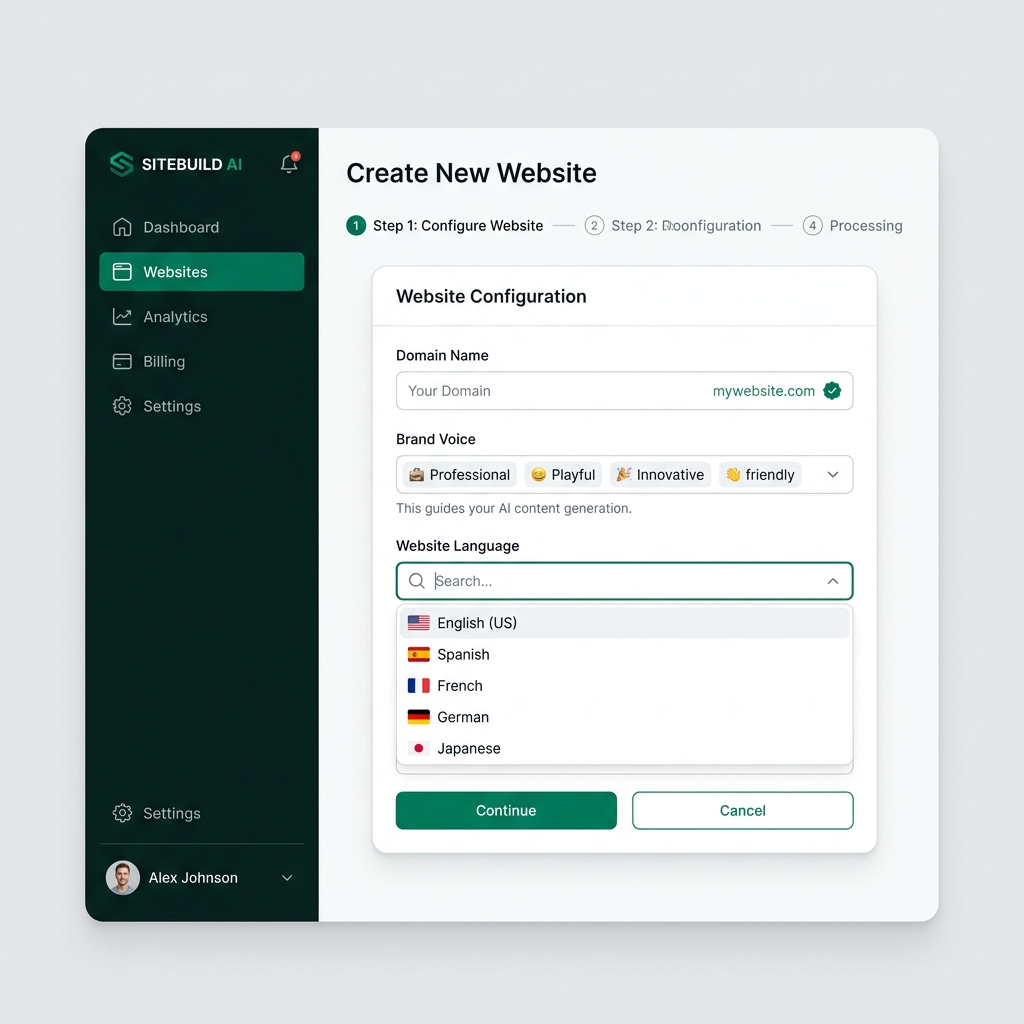 Add Website interface in the Seobox dashboard